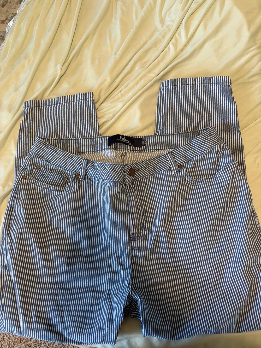 Boden Blue & White Pinstripe Straight-Leg Jeans